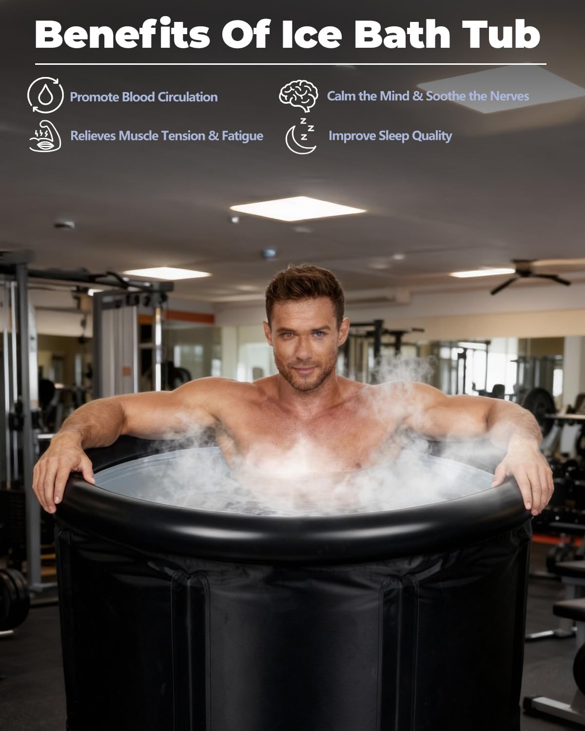 Ice Bath Cold Plunge Tub with Cover for Indoor Outdoor for Recovery, Cold Water Therapy, Athletes & Adults -105 Gallons, Black, XL