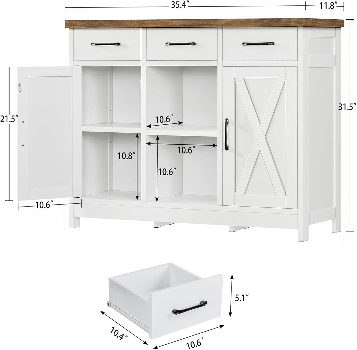 Storage Cabinet, Coffee Bar Cabinet with 3 Drawers, 2 Adjustable Shelves & 2 Doors, Buffet Cabinet, Kitchen Cabinet for Kitchen, Dining Room, Living