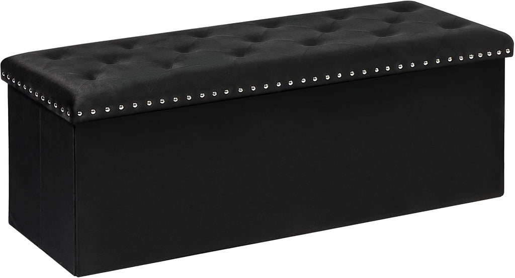 B FSOBEIIALEO Storage Ottoman Bench, 43" Velvet Ottoman With Storage, Black