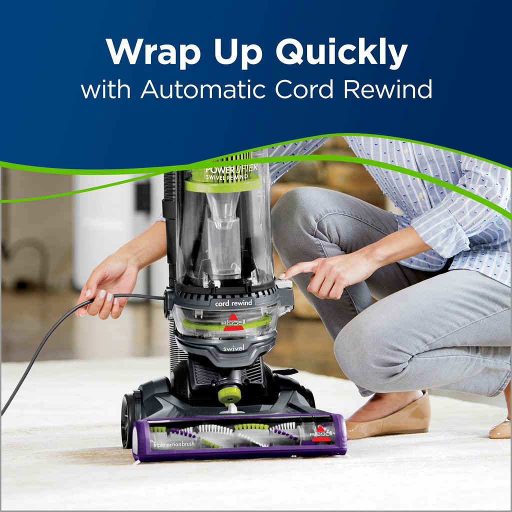 BISSELL PowerLifter Swivel Pet Rewind, Bagless, Upright Vacuum, Pet Friendly, Triple Action Brush Roll, Automatic Cord Rewind, Scatter Free
