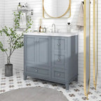 Modern Bathroom Vanity, 36 Inch, USB Charging Port, Resin Basin, Solid Wood, 3-Drawer Storage