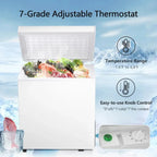 Compact Freestanding Chest Freezer, 1.8 Cu. Ft., Bottom Drain, 7-Tier Thermostat Control