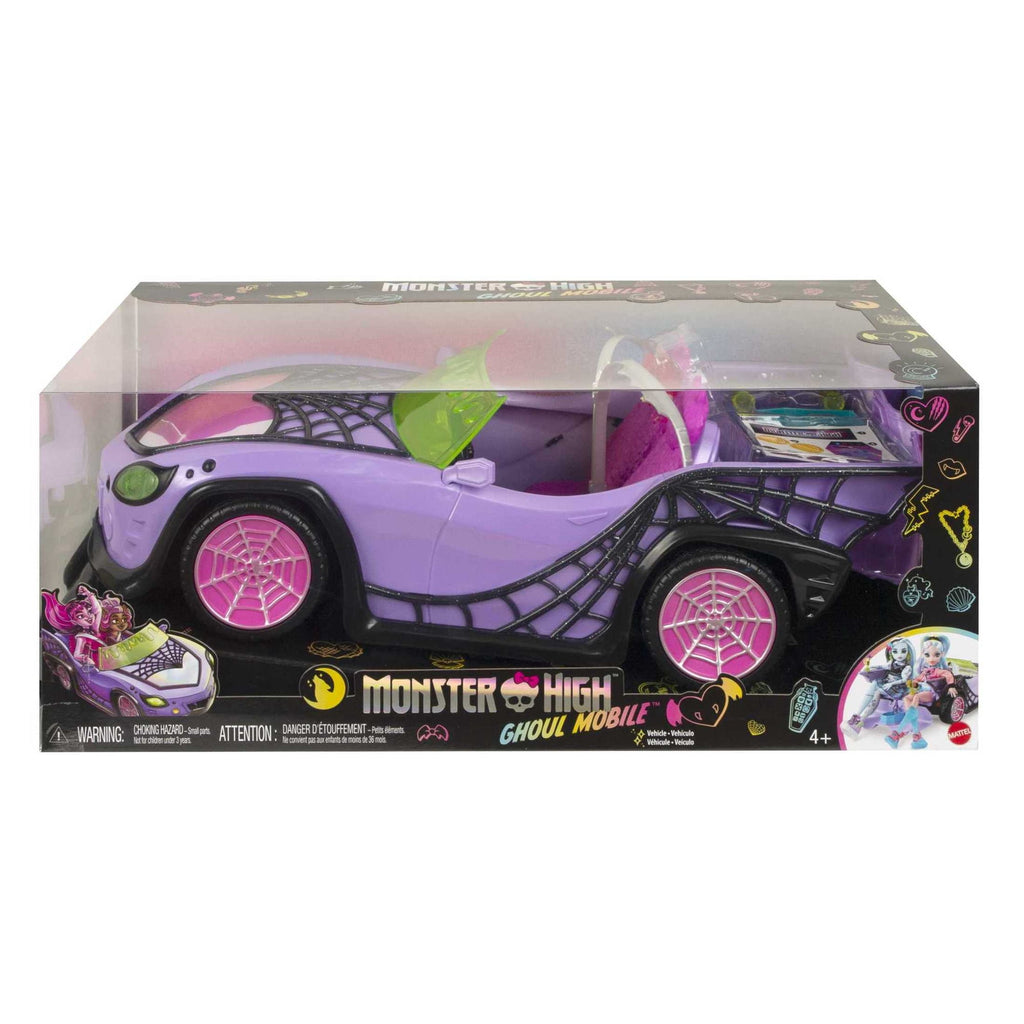 Monster High Ghoul Mobile Toy Car, Purple & Spiderweb Convertible with Pet, Seats 4 Dolls (Dolls Not Inluded)