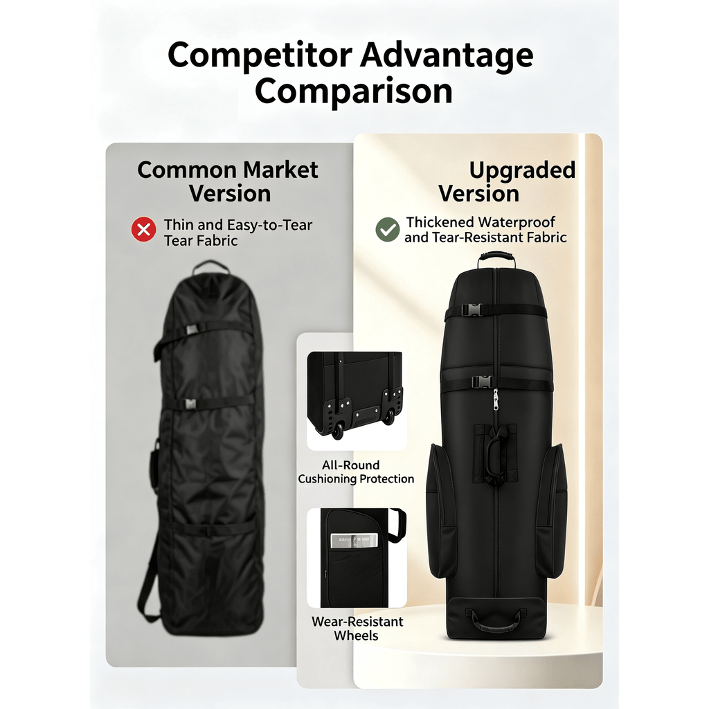 DKTIOP Golf Travel Bag with Wheels, Lockable Zipper Soft Sided Golf Club Airline Bag, Waterproof Wear Resistant 900D Oxford Polyester Golf Bag with