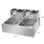 Stainless Steel Double-Cylinder Commercial Electric Deep Fryer, 12.7QT/12L, 5000W
