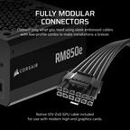 CORSAIR RM850e Fully Modular Low-Noise ATX Power Supply, ATX 3.1 & PCIe 5.1 Compliant, 105°C-Rated Capacitors, Cybenetics Gold Efficiency