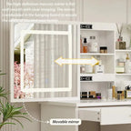 LED Vanity Desk Set With Illuminated Mirror, Stool, 39.4in Wide - White