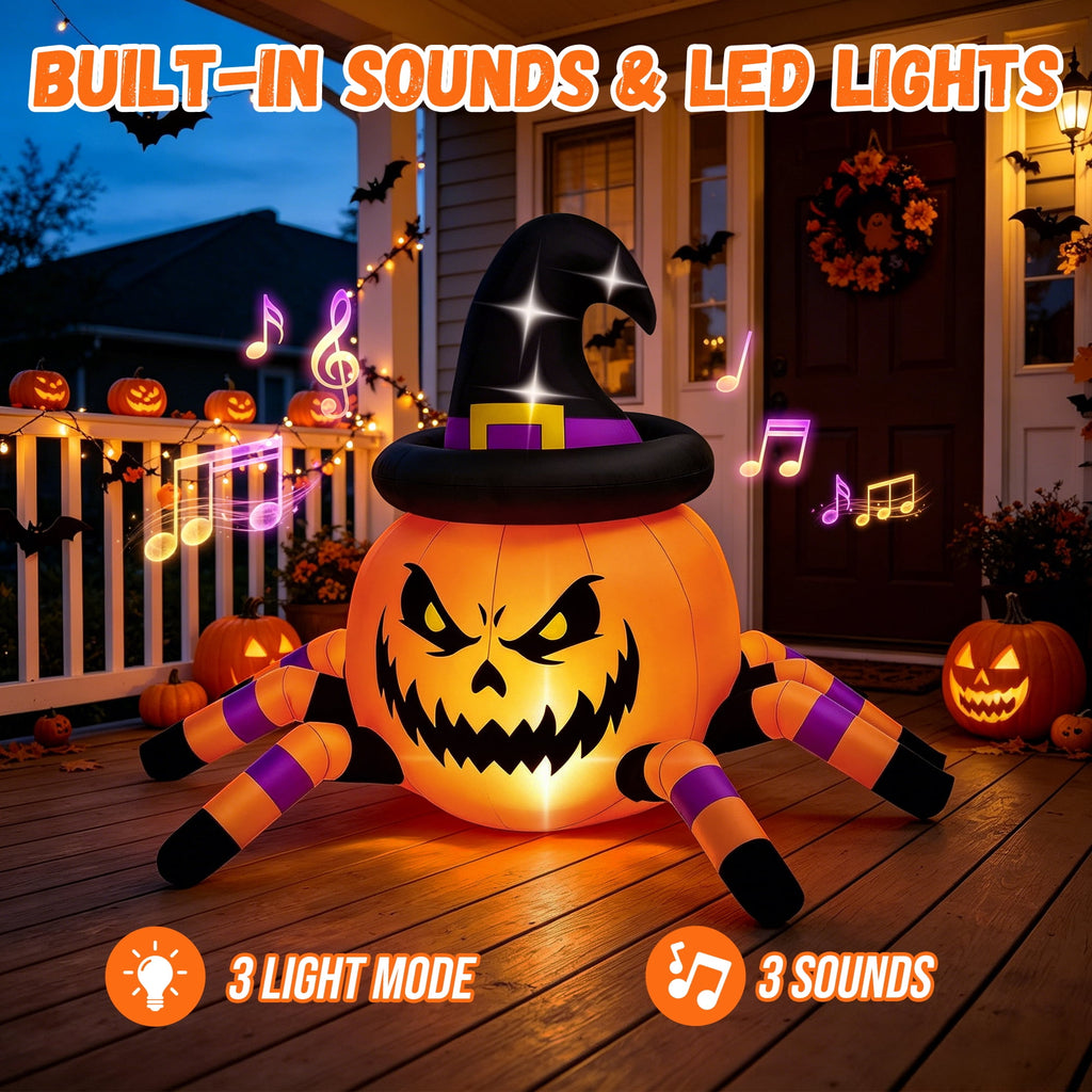 Firstness 2.4GHz Remote Control Car Halloween Inflatable Pumpkin Spider Blow ups Rc Car 360° Rotation, 3 Music and LED Lights, Aged 3+