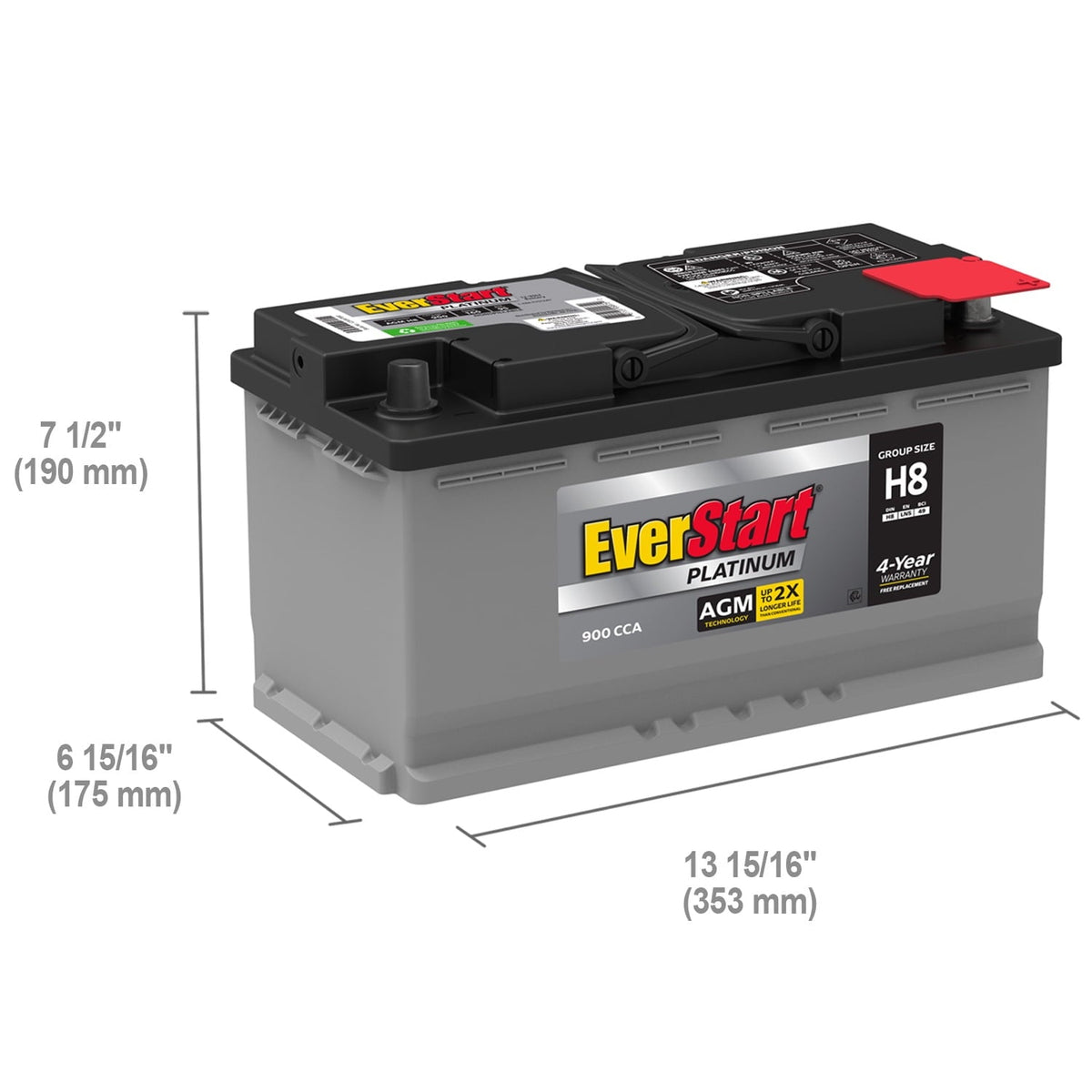 EverStart Platinum AGM Automotive Battery, Group Size H8 / LN5 / 49, 12 V, 900 CCA