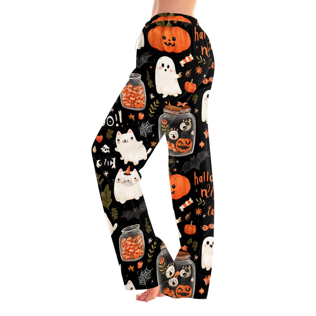 Fabrcox Halloween Womans Pajama Pants Ghost Pumpkin Candy Sleep Pants Women Fall Winter Festival Soft Lounge Pants for Women Khaki S
