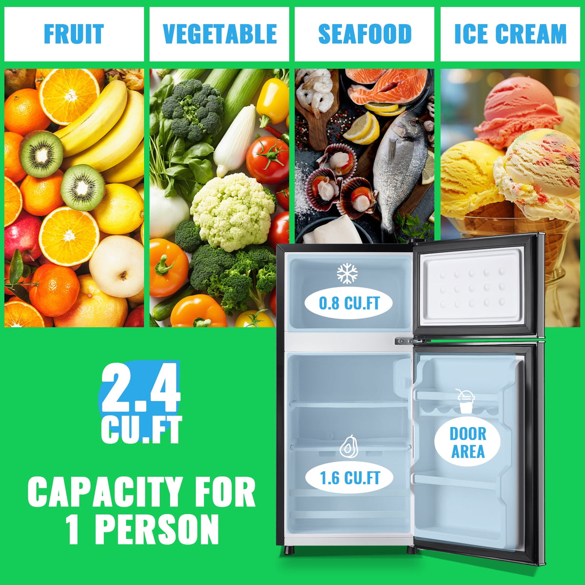 DEMULLER 2.4 Cu.ft Mini Refrigerator with Freezer Small Fridge Top Freezer Compact Fridge New Gray