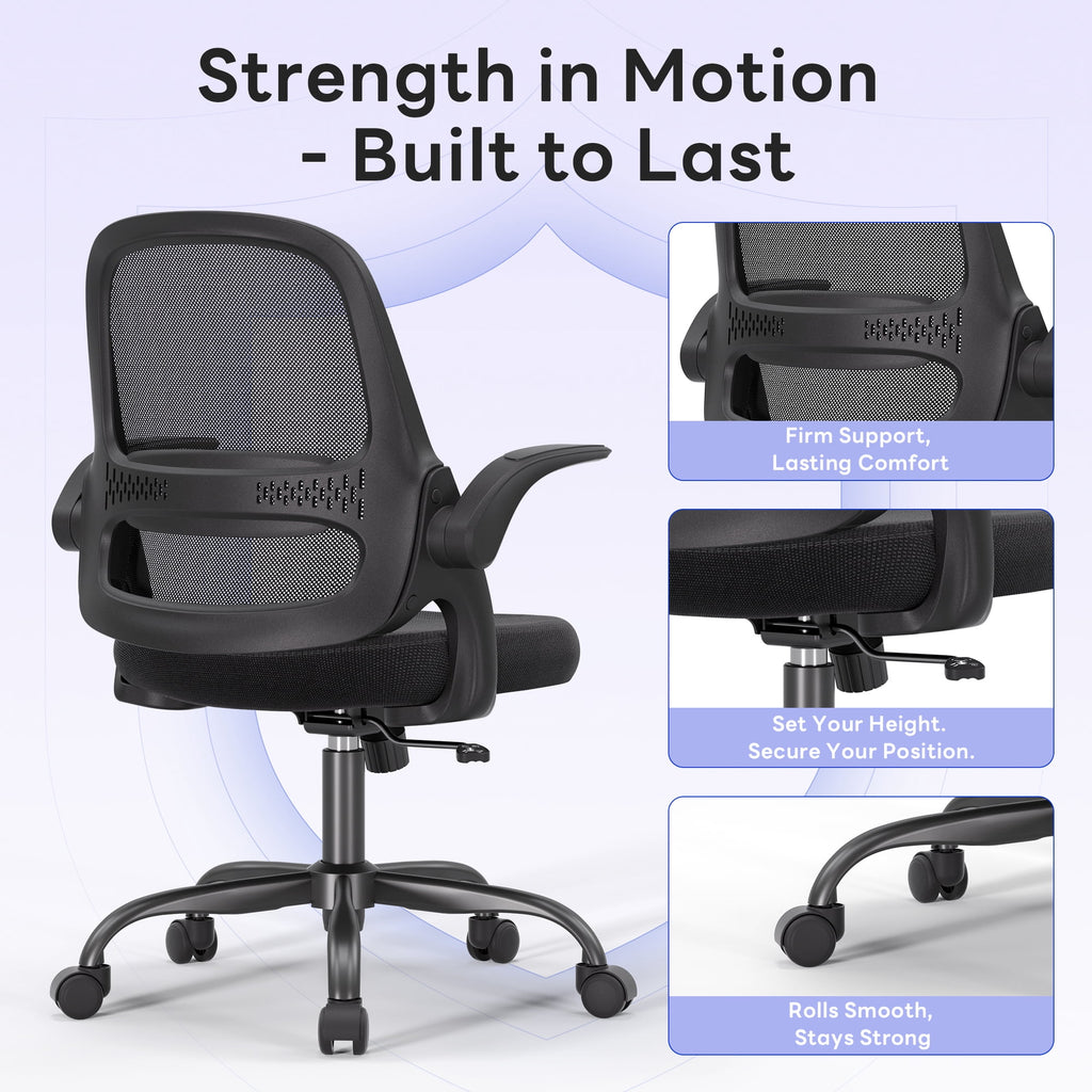 TMV Ergonomic Mesh Office Chair - High Back Gaming Desk Chair, Computer Chair with Lumbar Support & Wheels, Modern Vanity Chair for Home Office