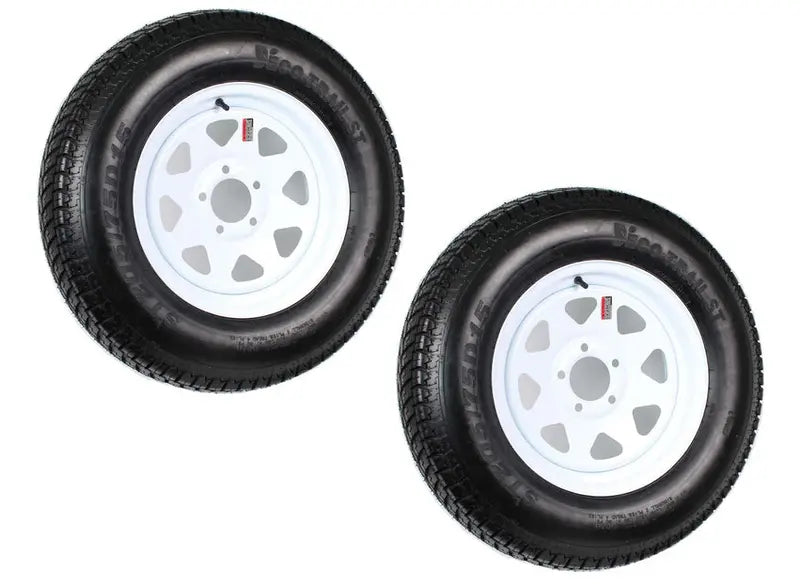 Trailer Tire & Wheel Combo ST205/75D15 Load Range C White Spoke Rims 2-Pack