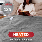 Sunbeam Heated Electric Brushed Fleece Bed Blanket, Gray, Twin Size, 12 Heat Settings, 62 x 84 in