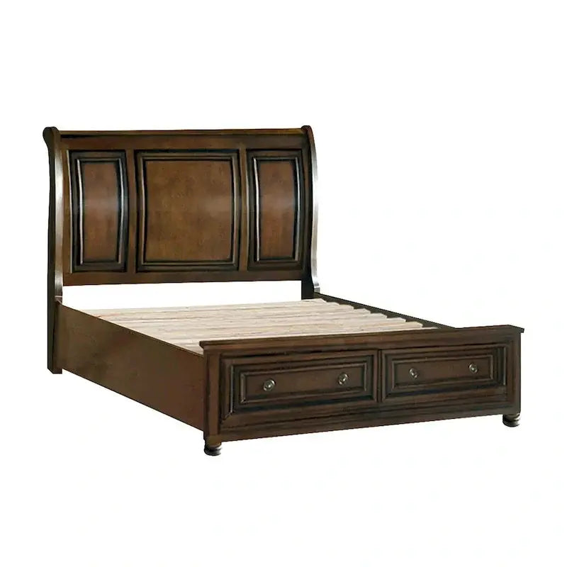 5-Piece Classic Brown Cherry Bedroom Set With Storage Platform Bed