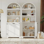 72in Tall Farmhouse 5-Tier Arched Bookcase With Double Doors And Adjustable Shelf