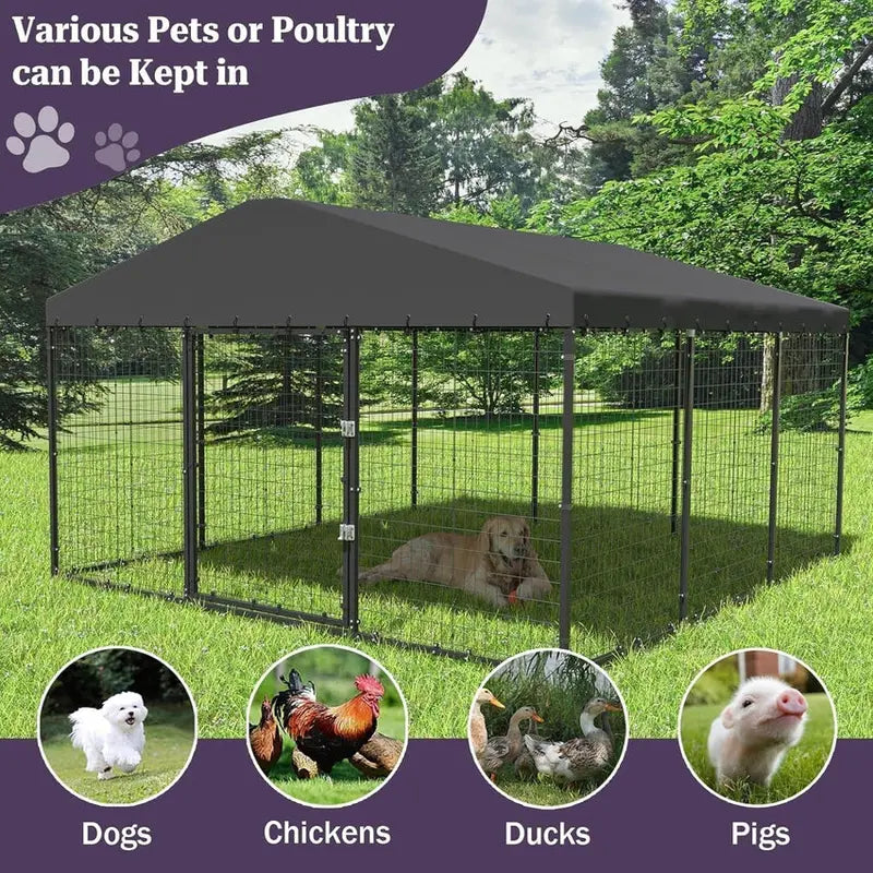 Kullavik Extra-Large Heavy-Duty Outdoor Dog Kennel - 118 x 118 x 70 Waterproof Roof Enclosure