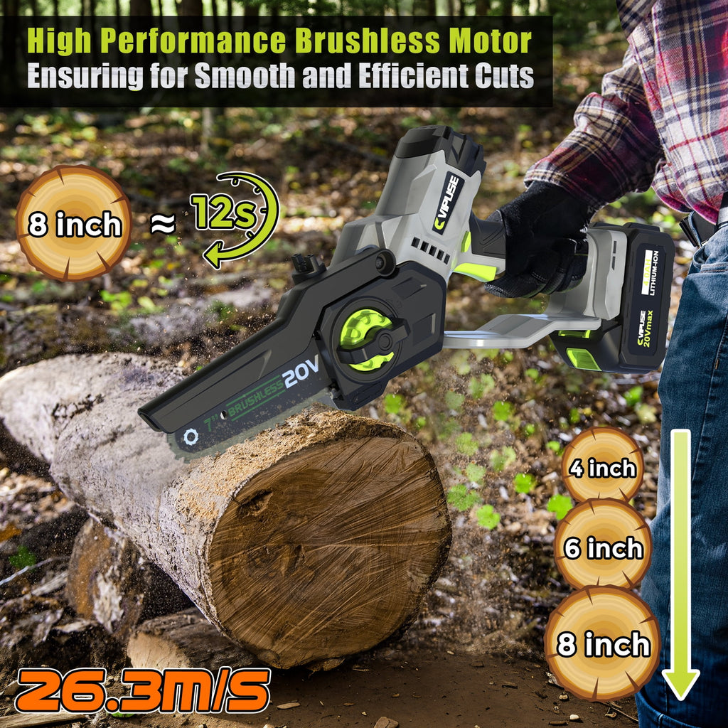 Vipuse 2-in-1 Cordless Pole Saw with 4.0Ah Rechargeable Batteries and 2.0Ah Fast Charger,16ft Max Extension,7 inch Mini Brushless Chainsaws for Tree