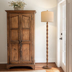 Oneach 62" Farmhouse Floor Lamp for Living Room,Wood Grain Brown Standing Lamp for Bedroom Retro