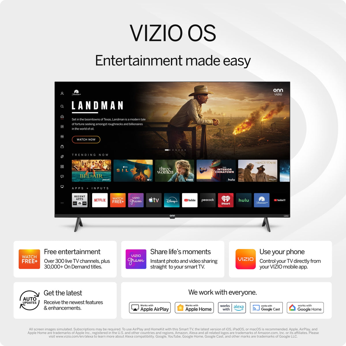 onn 43 in Class 4K UHD Smart Television Powered by VIZIO, 43S4V1