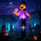 Joyfy 12 ft Giant Halloween Inflatable Pumpkin Ghost Vampire with Skull Decoration with Built-in LEDs, Ghost Halloween Decorations Outdoor Blow Up Yard Lawn Decoration