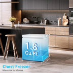 Compact Freestanding Chest Freezer, 1.8 Cu. Ft., Bottom Drain, 7-Tier Thermostat Control