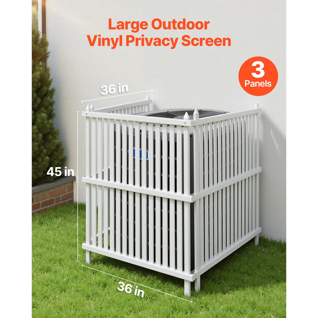 KFFKFF 3-Panel Outdoor Privacy Screen, 36 x 45 in Fence with 19.7 in Ground Stakes, Vinyl Privacy Enclosure for Pool Equipment, Trash Cans, and A/C