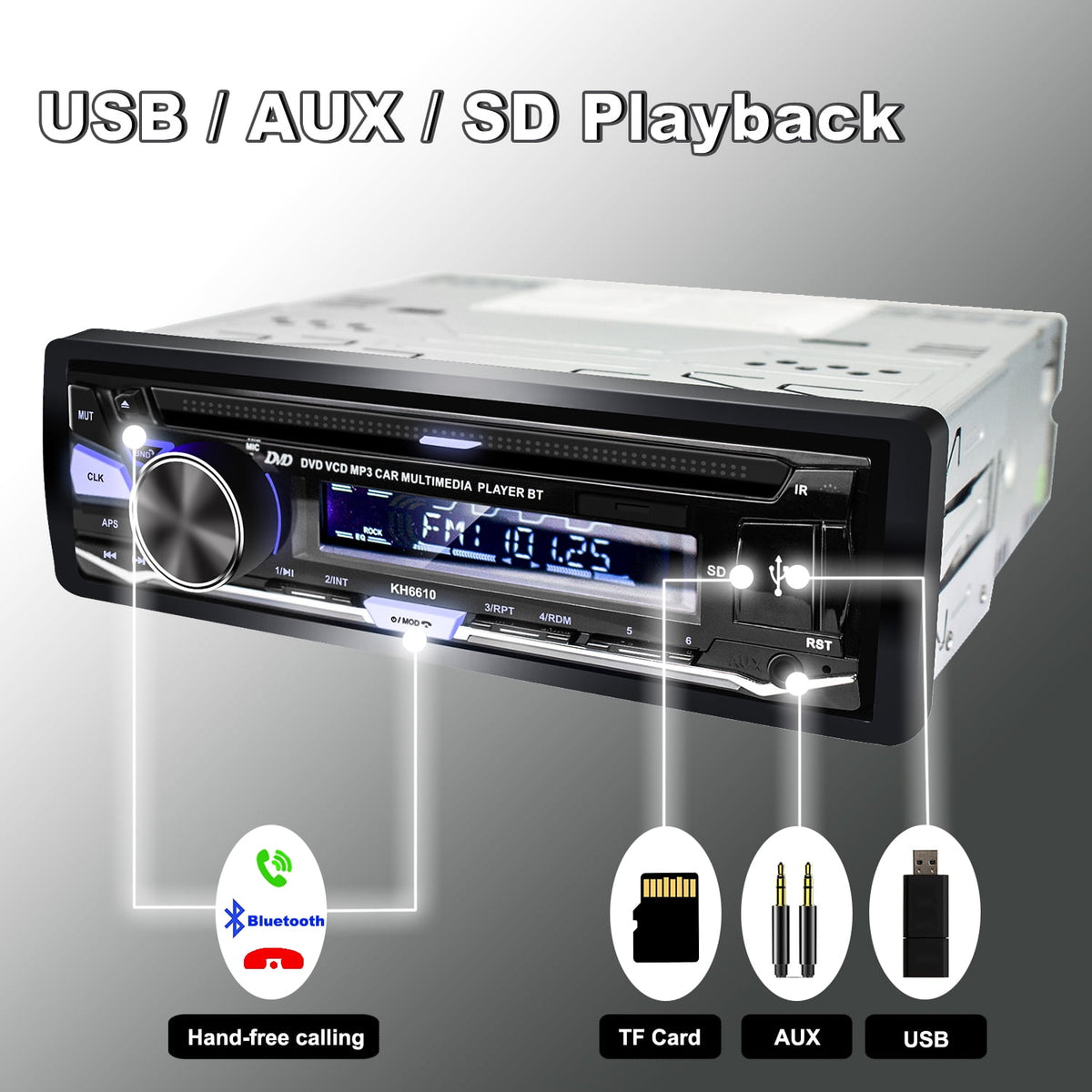 Alondy Single DIN Car Stereo with CD/DVD Player Bluetooth AM/FM Radio USB SD AUX