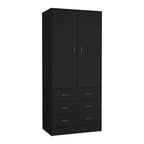 Devali Blue Double-Door Armoire Wardrobe Cabinet With Hanging Rod And Three Drawers - 19-Inch Wide