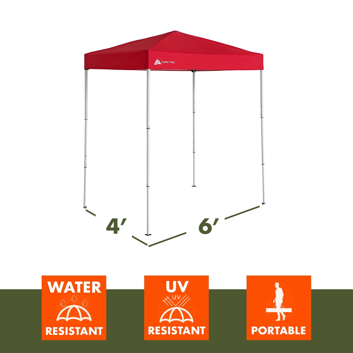 Ozark Trail 4' x 6' Red Straight Leg Instant Pop-up Outdoor Canopy