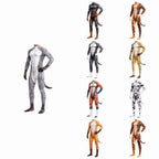 Krdevn Men 3D Animal Cosplay Bodysuit, Full‑Body Stretch Jumpsuit Costume with Tail for Halloween
