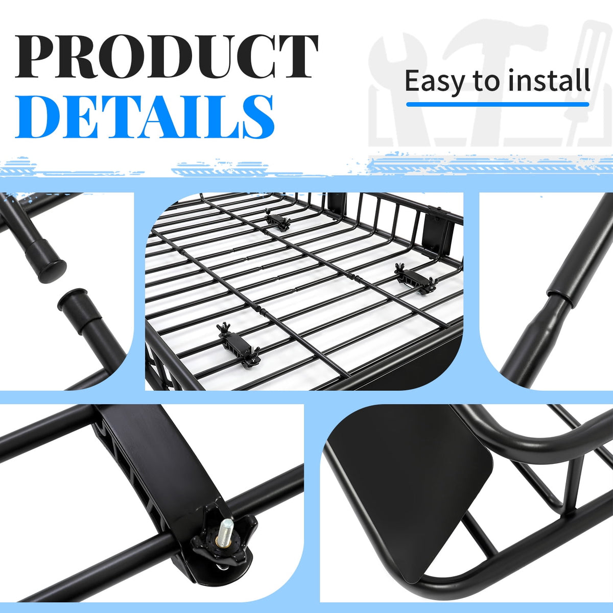 HECASA Upgrade Adjustable Roof Rack Cargo Carrier with Extension,64" x 39" x 6'' Universal, 250LBS Weight Capacity Heavy Duty Steel Car SUV ,Top
