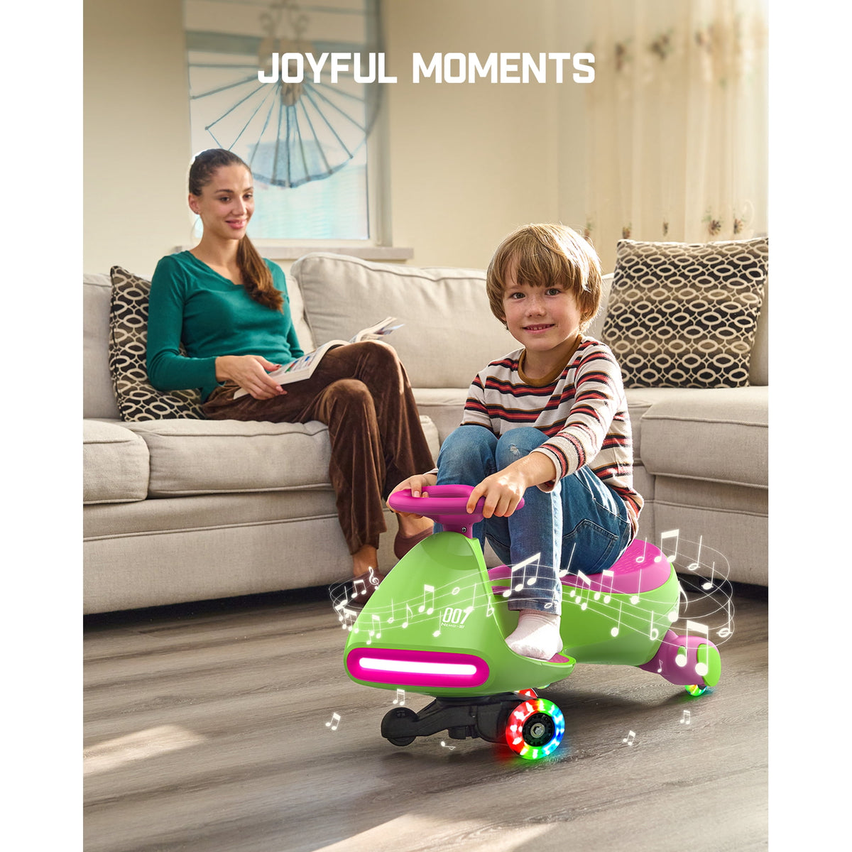 FanttikRide 12V N7 Pro Electric Wiggle Car with Pedal, 2-in-1 Kids Ride On Toy, Rechargeable Battery, 2-Speed, Anti-Rollover, Flashing Wheels