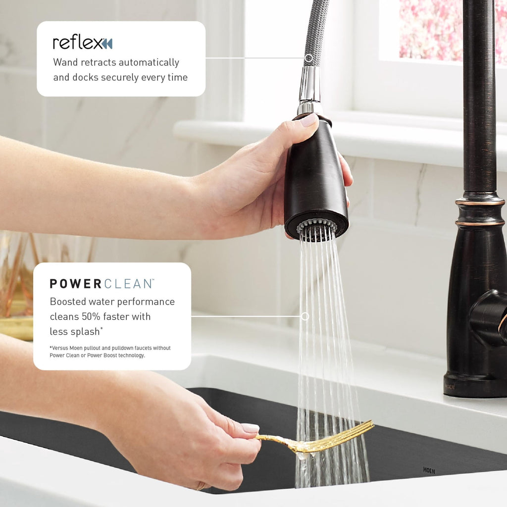 Moen Adler Series 87233BRB Pull-Down Kitchen Faucet, 1.5 gpm, 1-Faucet Handle, 1-Faucet Hole, Metal, Lever Handle