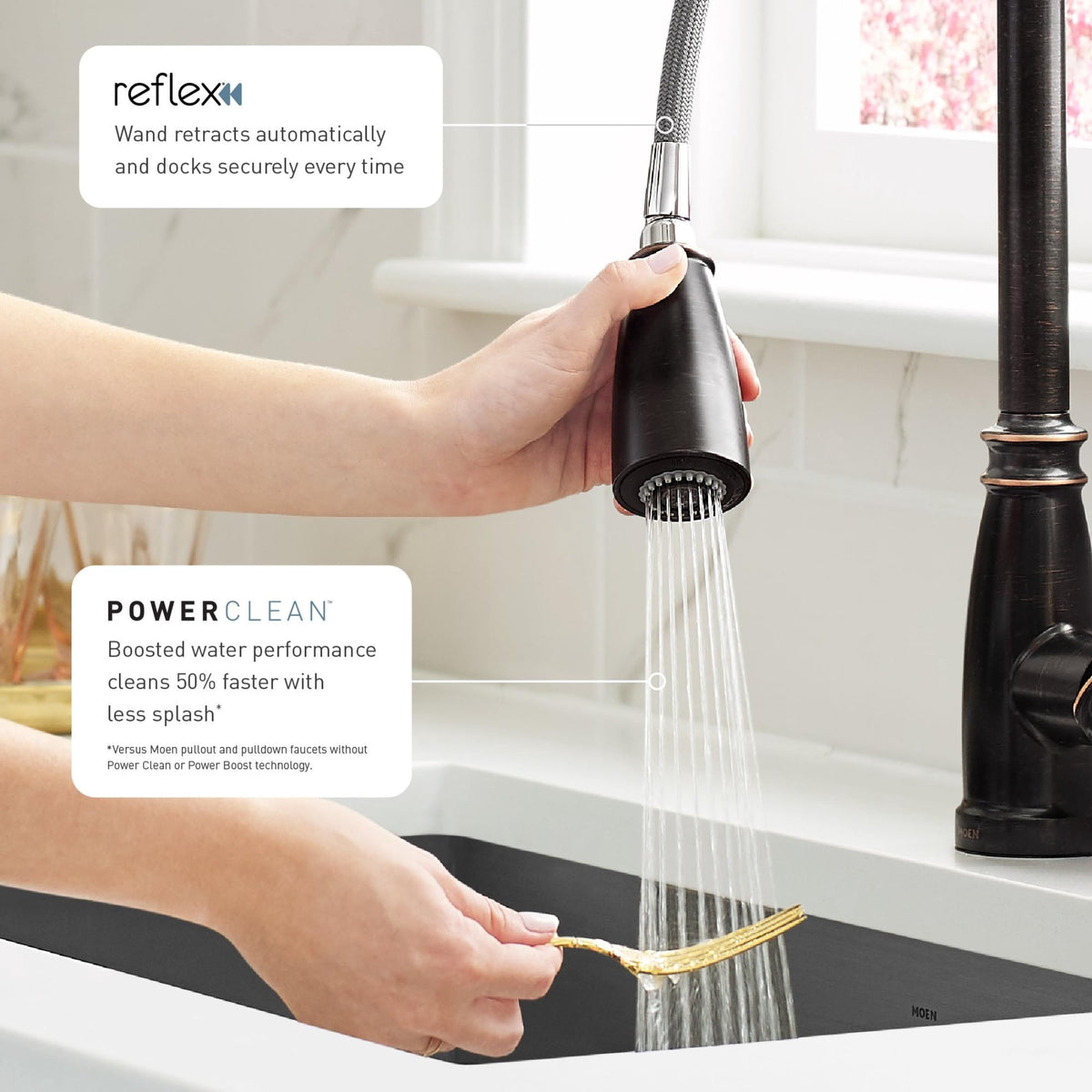 Moen Adler Series 87233BRB Pull-Down Kitchen Faucet, 1.5 gpm, 1-Faucet Handle, 1-Faucet Hole, Metal, Lever Handle