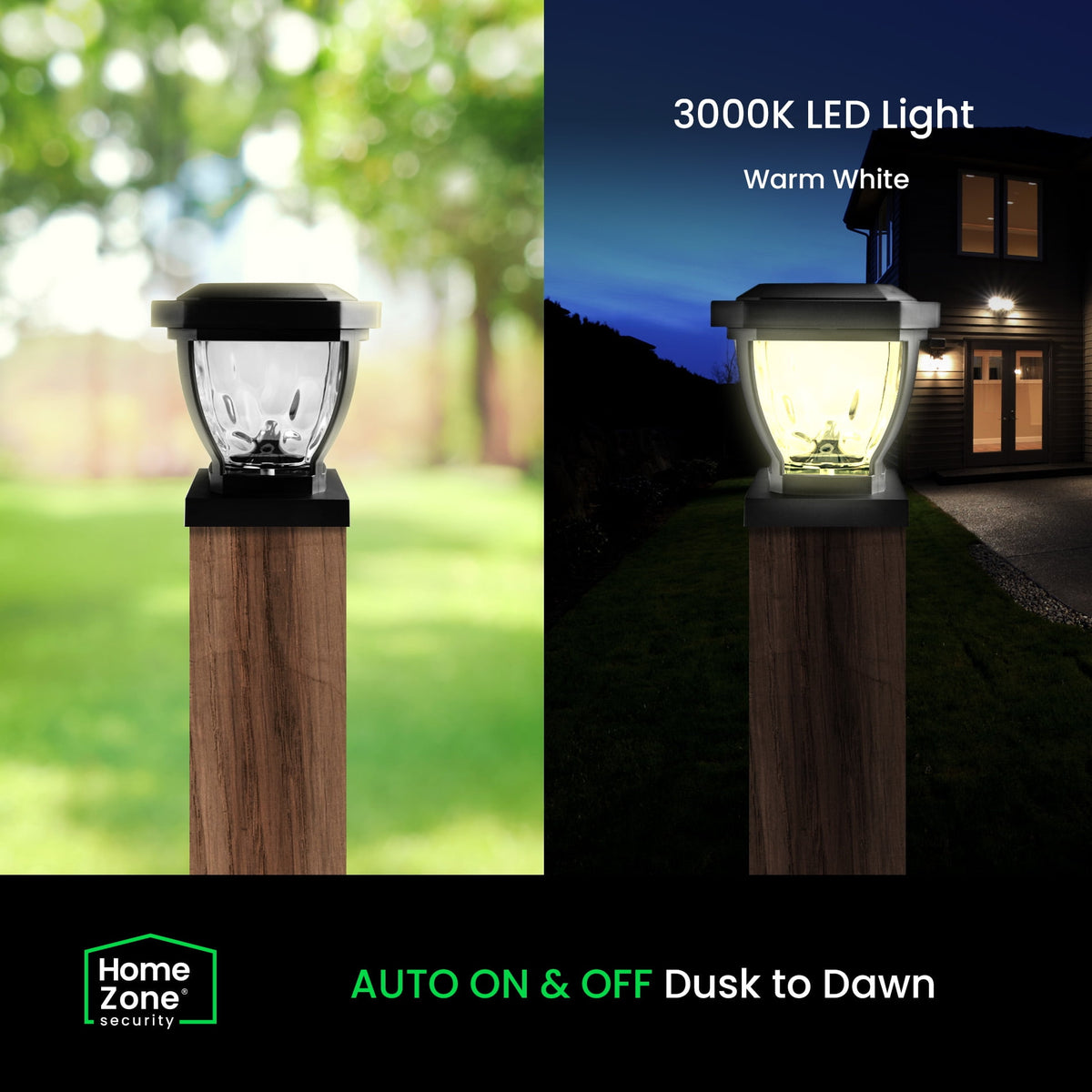 Home Zone Security Solar Post Cap Lights - Decorative Glass LED Outdoor Fits 3.5 x 3.5 in. Post Lights, Black (12-Pack)