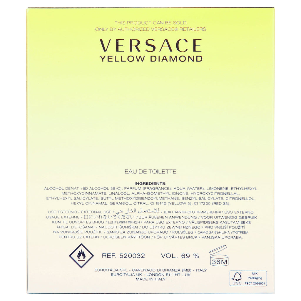 Versace Yellow Diamond Eau De Toilette Spray, Perfume For Women, 3 oz, Full size