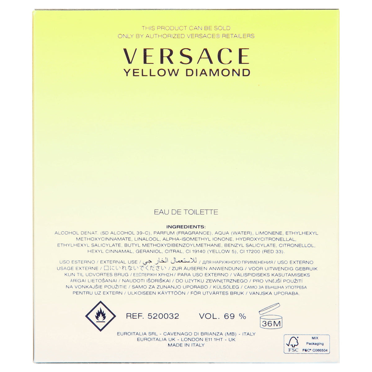 Versace Yellow Diamond Eau De Toilette Spray, Perfume For Women, 3 oz, Full size