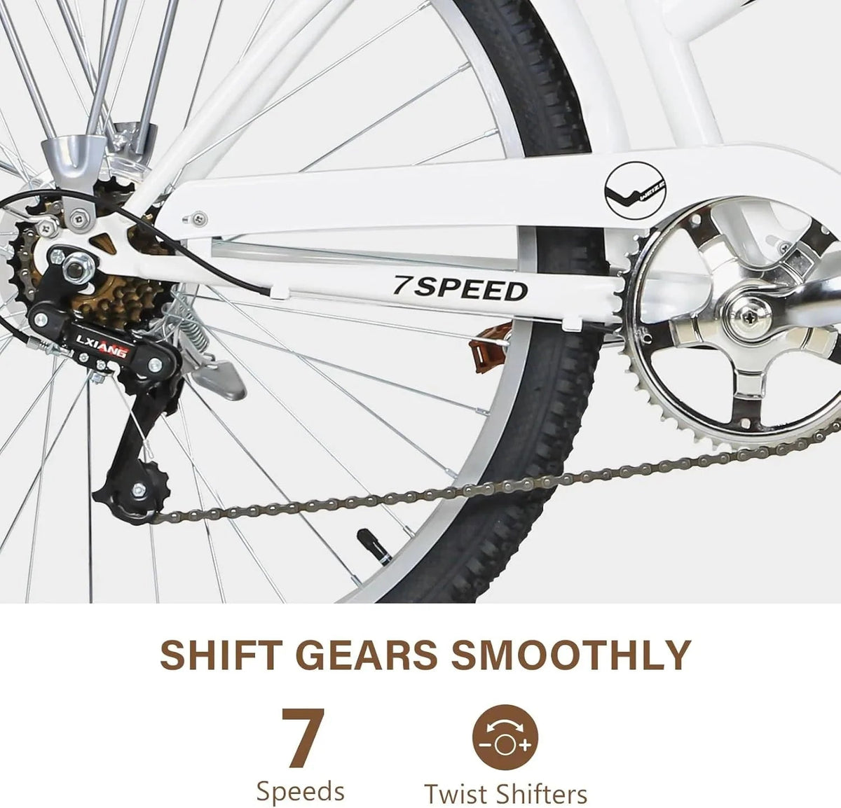 WEIZE 26 Inch 7-Speed High-Carbon Steel Beach Cruiser Bike