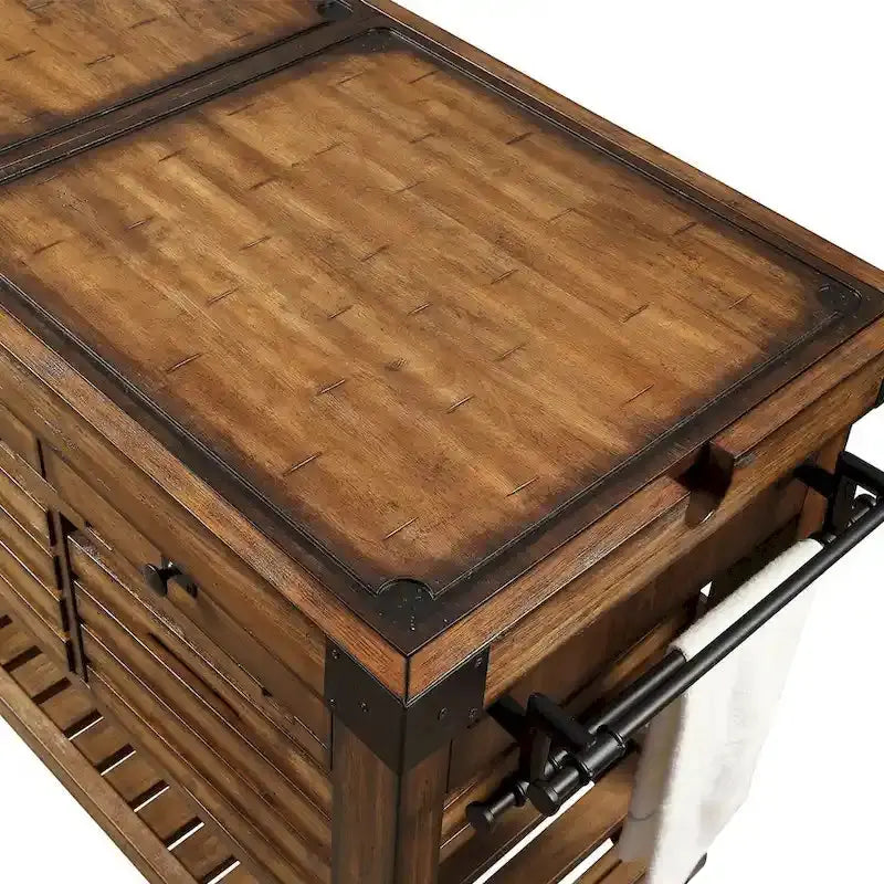 Kitchen Cart Rolling Island With 3 Storage Drawers - Distressed Chestnut