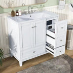 Modern Bathroom Vanity, 36 Inch, USB Charging Port, Resin Basin, Solid Wood, 3-Drawer Storage