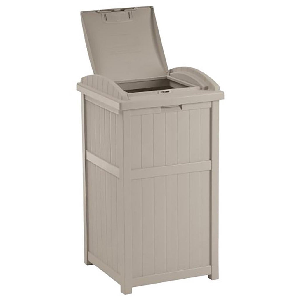 Suncast Trash Hideaway Outdoor Patio Trash Can Bin, 33 Gallon, 1 Java and 1 Taupe