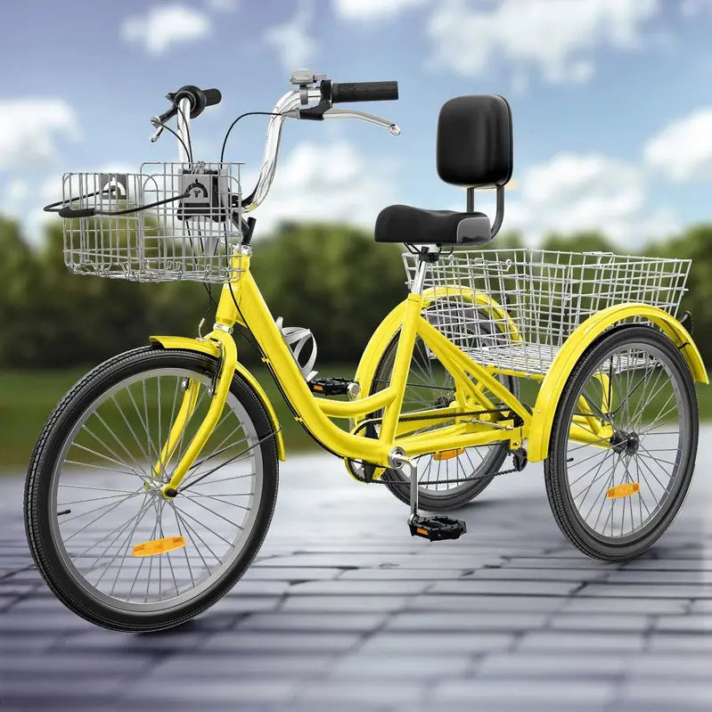 26-Inch Adult Tricycle - 7-Speed Heavy-Duty 3-Wheeled Bicycle