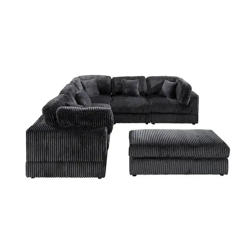 Modular L-Shaped Sectional Sofa, 6-Piece Corduroy Upholstered Configuration