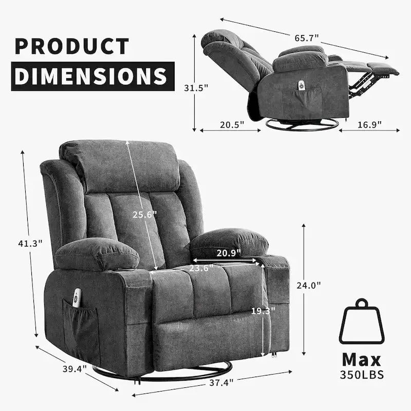 Massage And Heat Rocking Recliner Chair With Cup Holder And Side Pockets