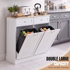AHB Double Tilt Out Trash Cabinet with Drawers and Handles, Fits Two 13 Gallon Trash Bins, Kitchen Trash Can Storage Organizer, 40"L x 13"W x 36"H