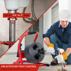 50Ft x 5/16 Inch Drain Cleaner Machine, Professional Electric Drain Auger for 3/4-3 Inch Pipes, Foot Switch with 6 Cutters, Gloves, Drain Auger