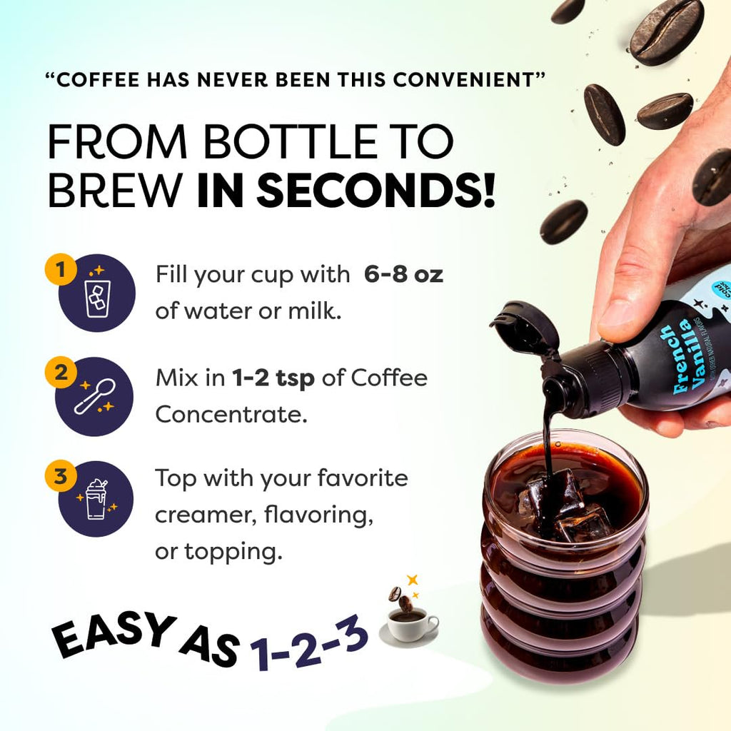 Javvy Cold Brew Iced Coffee Concentrate, 2 Pack Vanilla, Arabica Coffee Beverages, 35X Liquid Coffee Concentrate, Instant Coffee Alternative