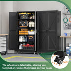 Metal Garage Storage Cabinet with Wheels,75" Black Tool Steel Locker