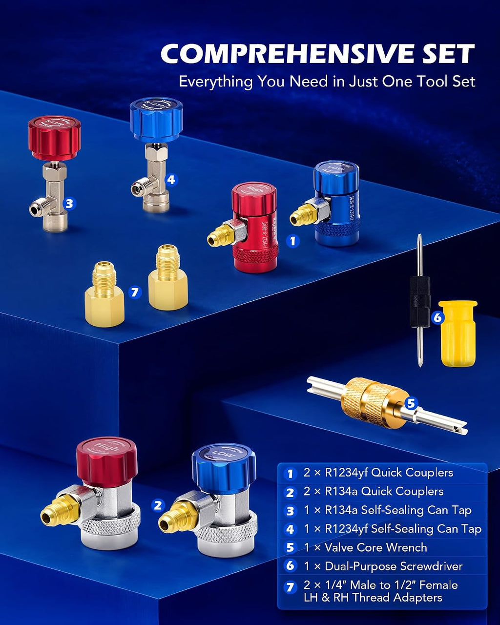 OMT AC Manifold Gauge Set with 5ft Hoses for R1234yf R404a R134a, 4 Way